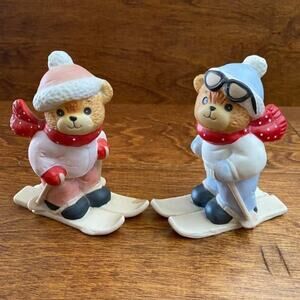 ENESCO 1982 Lucy and Me Winter Skiing Bears Couple Set